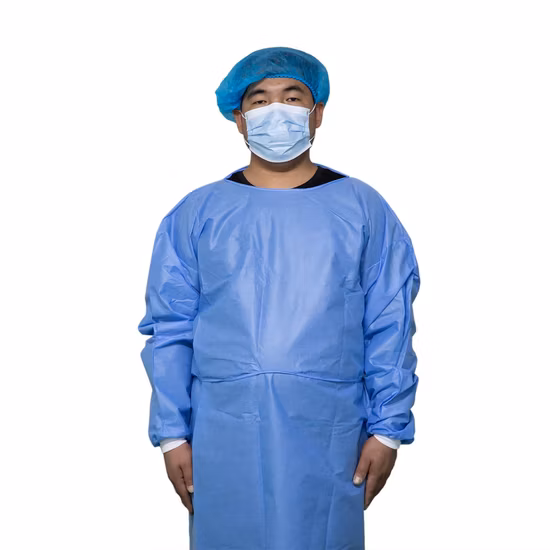 Wasserdichter/Kunststoff-CPE/Poly/PE/Scrub/Operation/PP/SMS Einweg-OP-Schutzmantel aus Vliesstoff für Arzt/Chirurg/Patient/Besucher/Krankenhaus im Freien