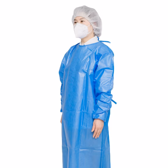 Medizinisches wasserdichtes/Kunststoff-CPE/Poly/PE/Scrub/Operation/PP/SMS-Vlies-Einweg-Schutzisolations-OP-Kittel für Arzt/Chirurg/Patient/Besucher/Mavogel